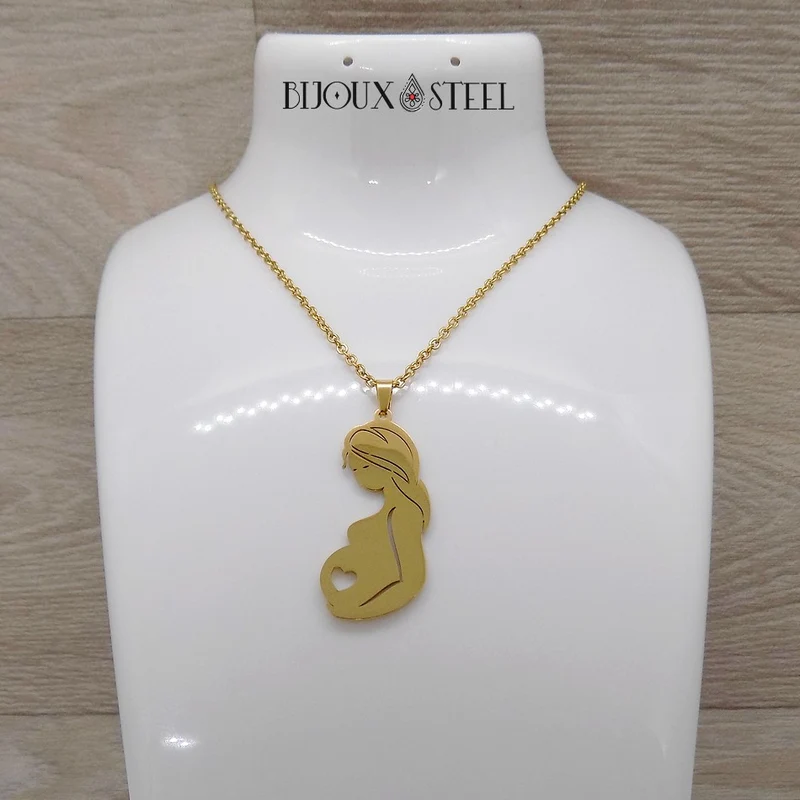 Collier à pendentif maman enceinte en acier inoxydable