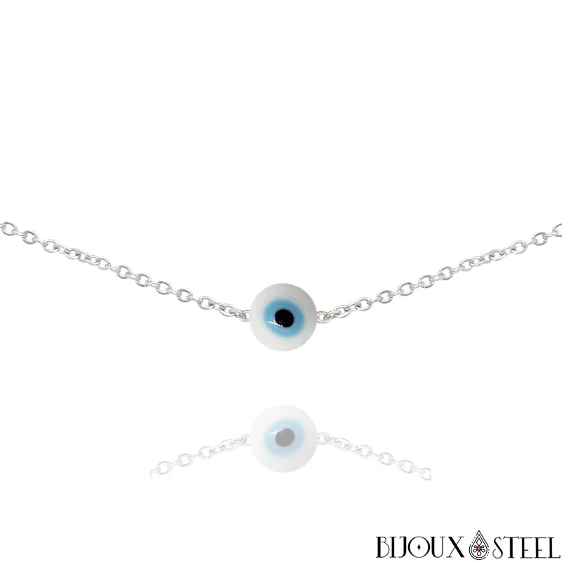 Collier à perle mauvais oeil blanc en acier inoxydable