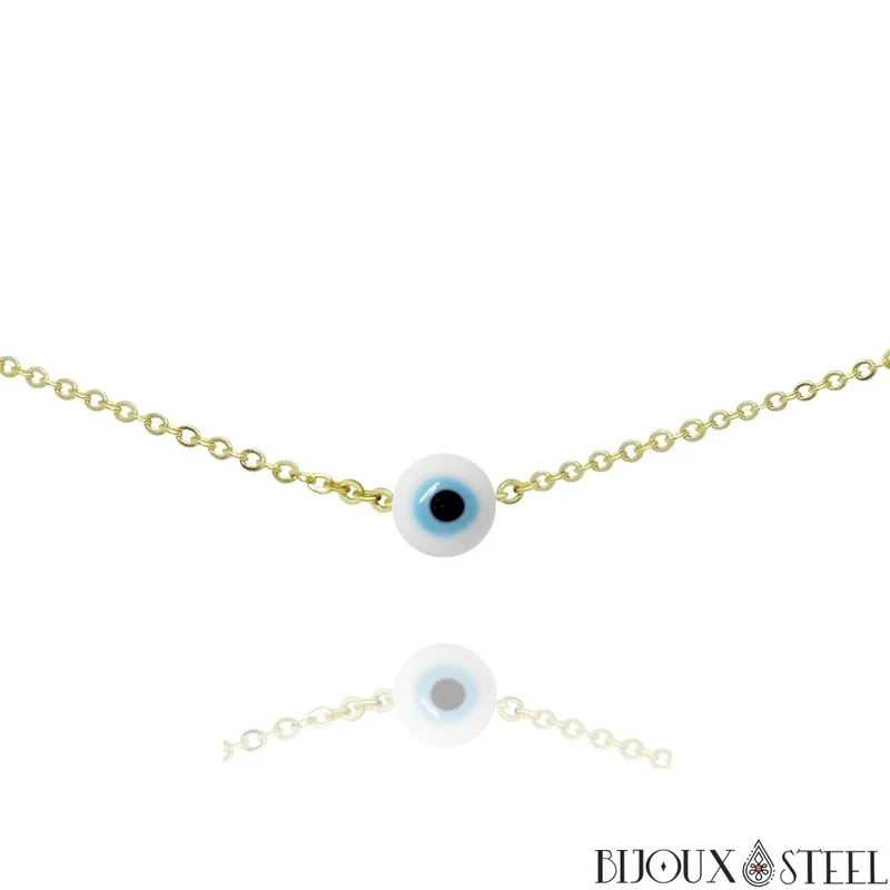 Collier à perle mauvais oeil blanc en acier inoxydable