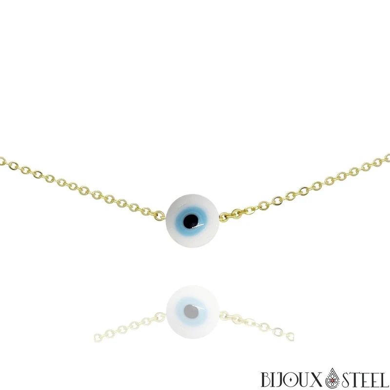 Collier à perle mauvais oeil blanc en acier inoxydable