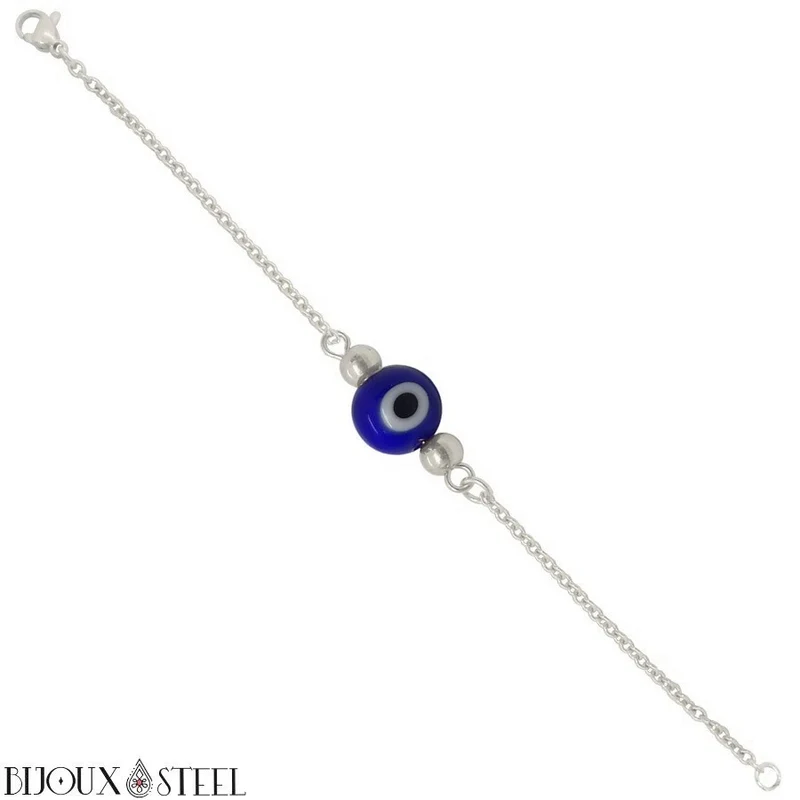 Bracelet perle mauvais oeil bleu en acier inoxydable