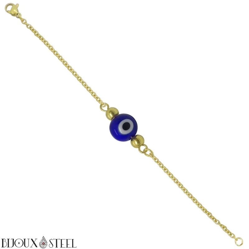 Bracelet perle mauvais oeil bleu en acier inoxydable