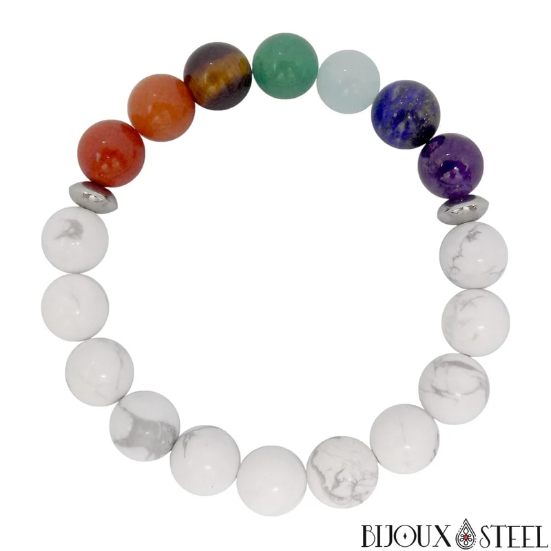 Bracelet 7 chakras en pierre naturelle d'howlite 10mm