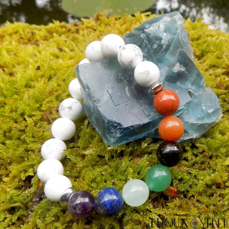 Bracelet 7 chakras en pierre naturelle d'howlite 10mm