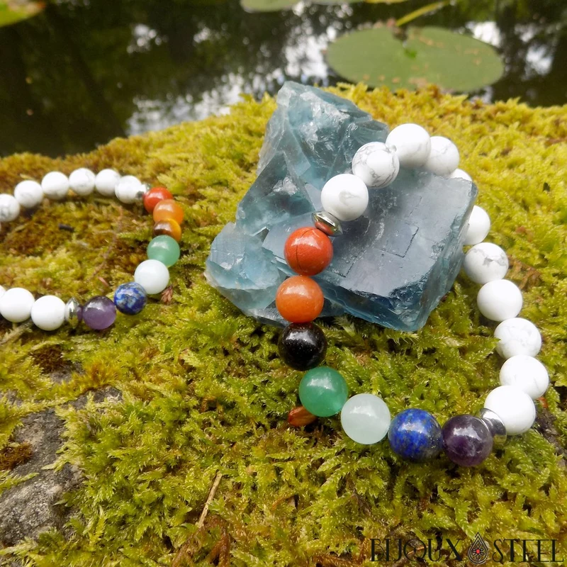 Bracelet 7 chakras en pierre naturelle d'howlite 10mm