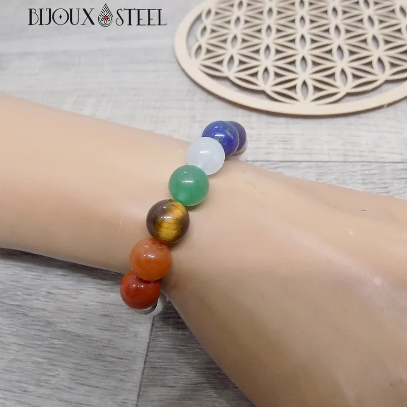 Bracelet 7 chakras en pierre naturelle d'howlite 10mm