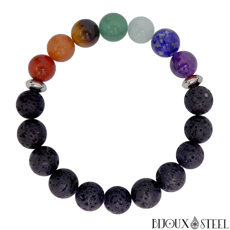 Bracelet 7 chakras en pierre de lave 10mm