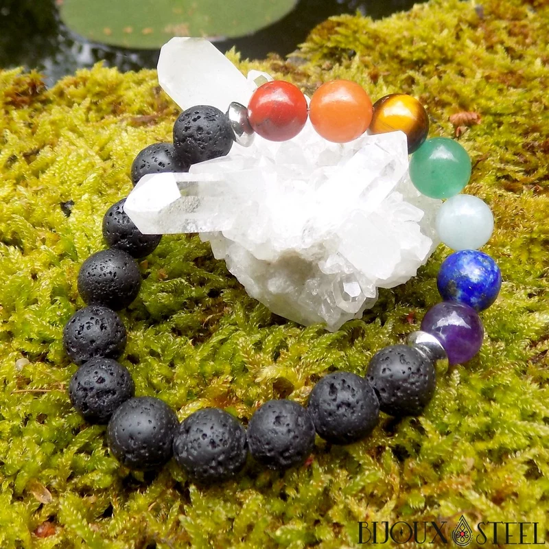 Bracelet 7 chakras en pierre de lave 10mm
