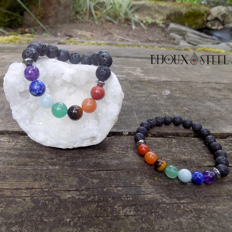 Bracelet 7 chakras en pierre de lave 10mm