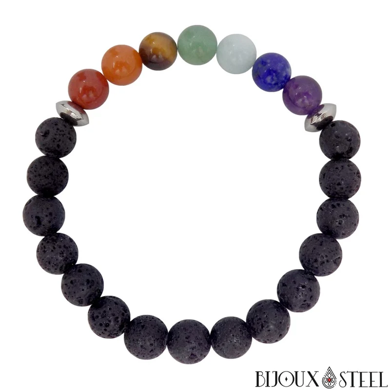 Bracelet 7 chakras en pierre de lave 8mm