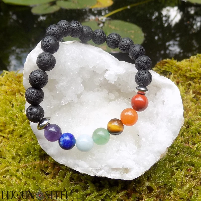 Bracelet 7 chakras en pierre de lave 8mm