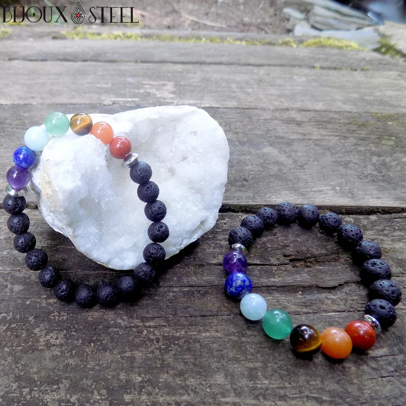 Bracelet 7 chakras en pierre de lave 8mm