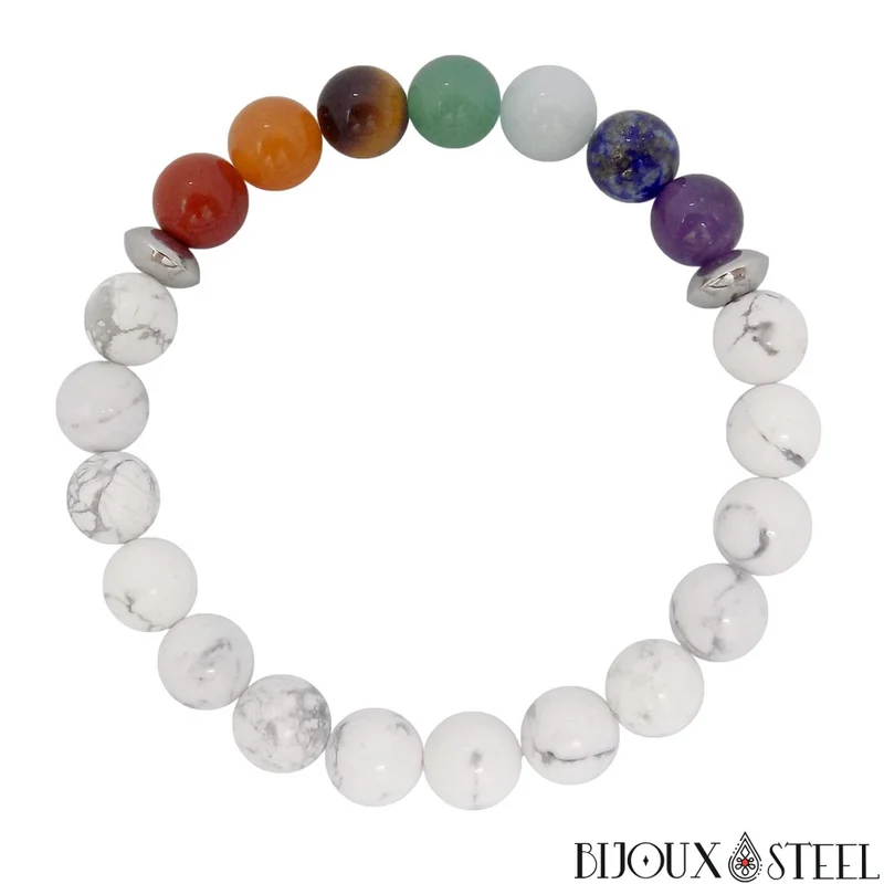 Bracelet 7 chakras en howlite 8mm