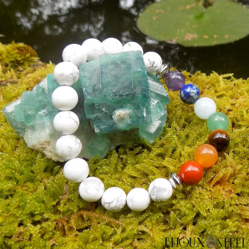Bracelet 7 chakras en howlite 8mm