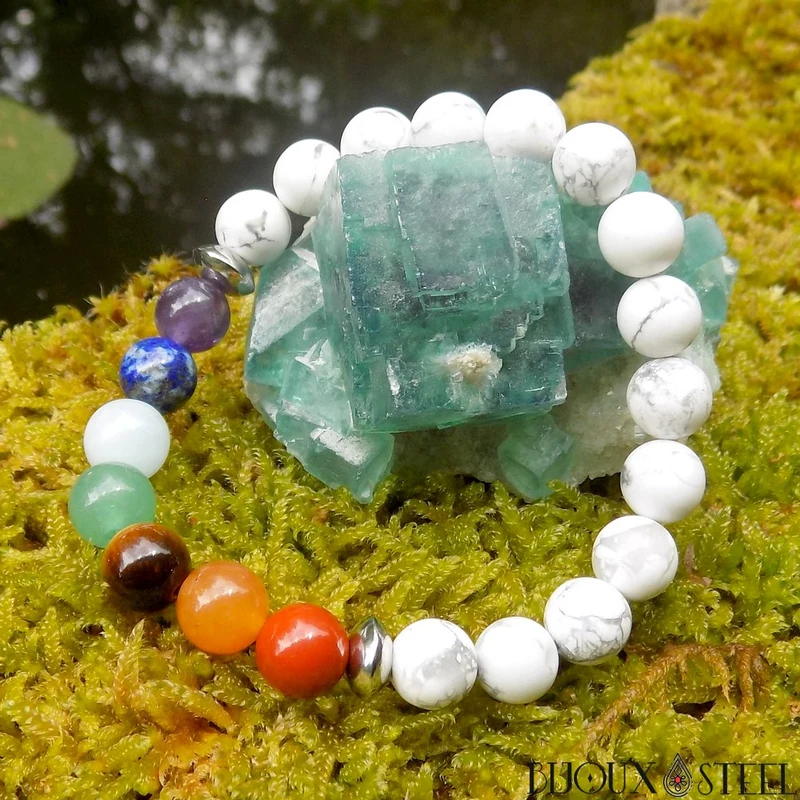 Bracelet 7 chakras en howlite 8mm