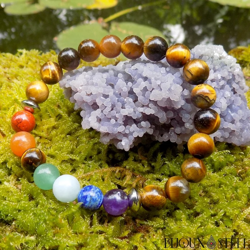 Bracelet 7 chakras en oeil de tigre 8mm