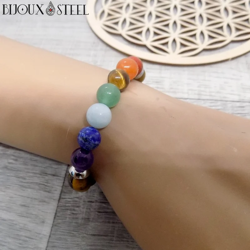 Bracelet 7 chakras en oeil de tigre 8mm