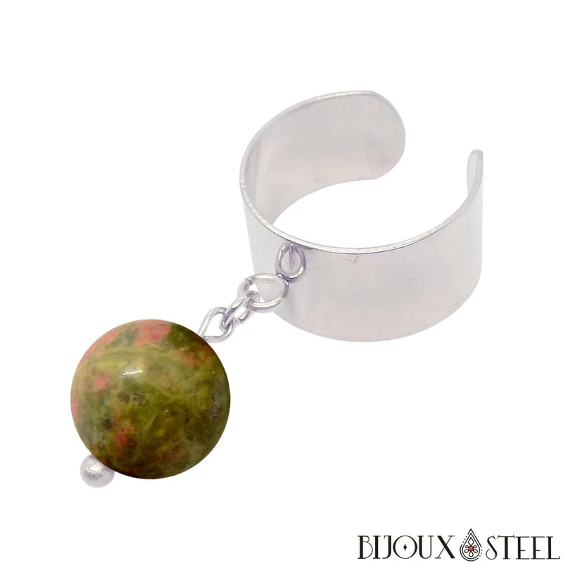 Bague large ajustable à perle d'unakite