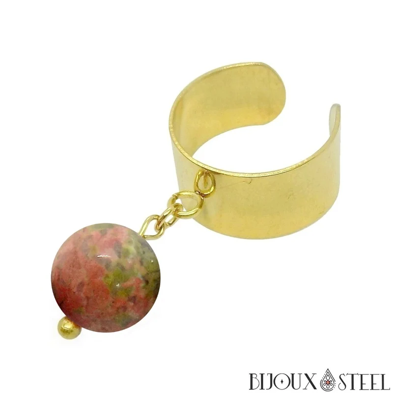 Bague large ajustable à perle d'unakite