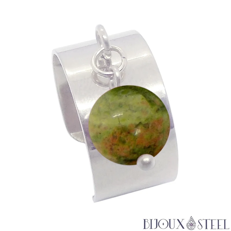 Bague large ajustable à perle d'unakite