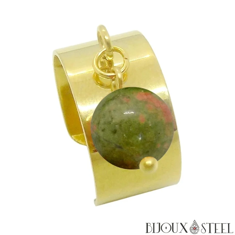 Bague large ajustable à perle d'unakite