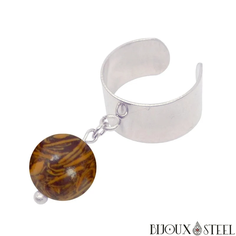 Bague large ajustable à perle de jaspe éléphant