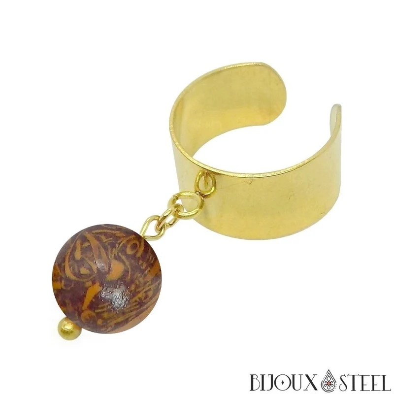 Bague large ajustable à perle de jaspe éléphant