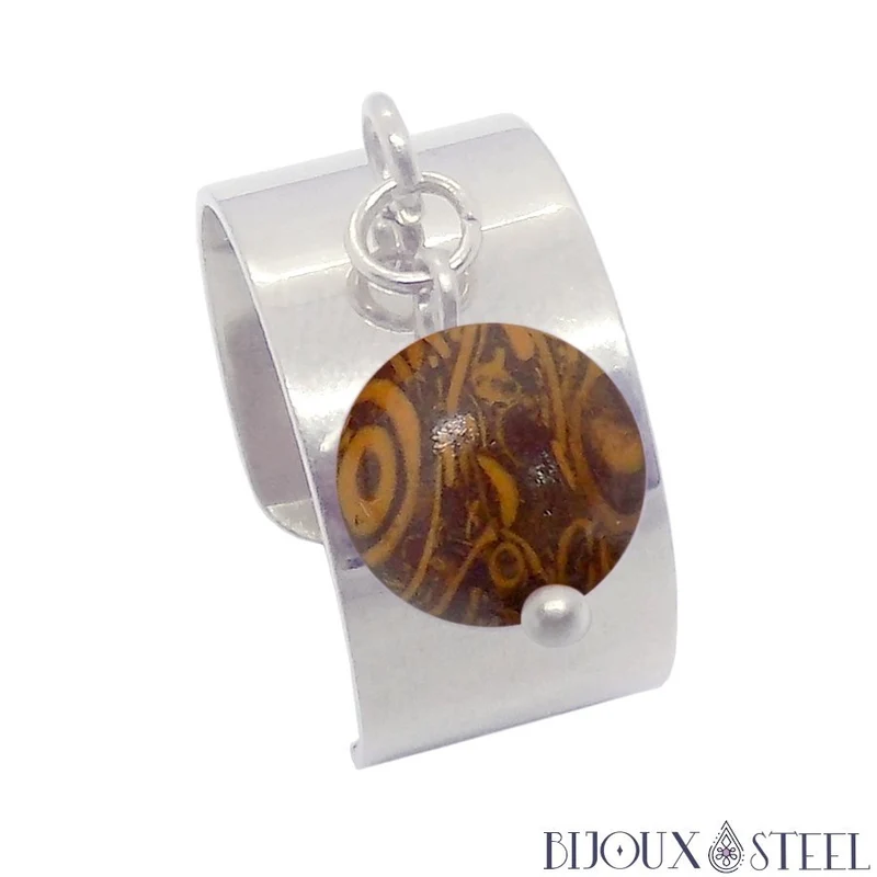 Bague large ajustable à perle de jaspe éléphant