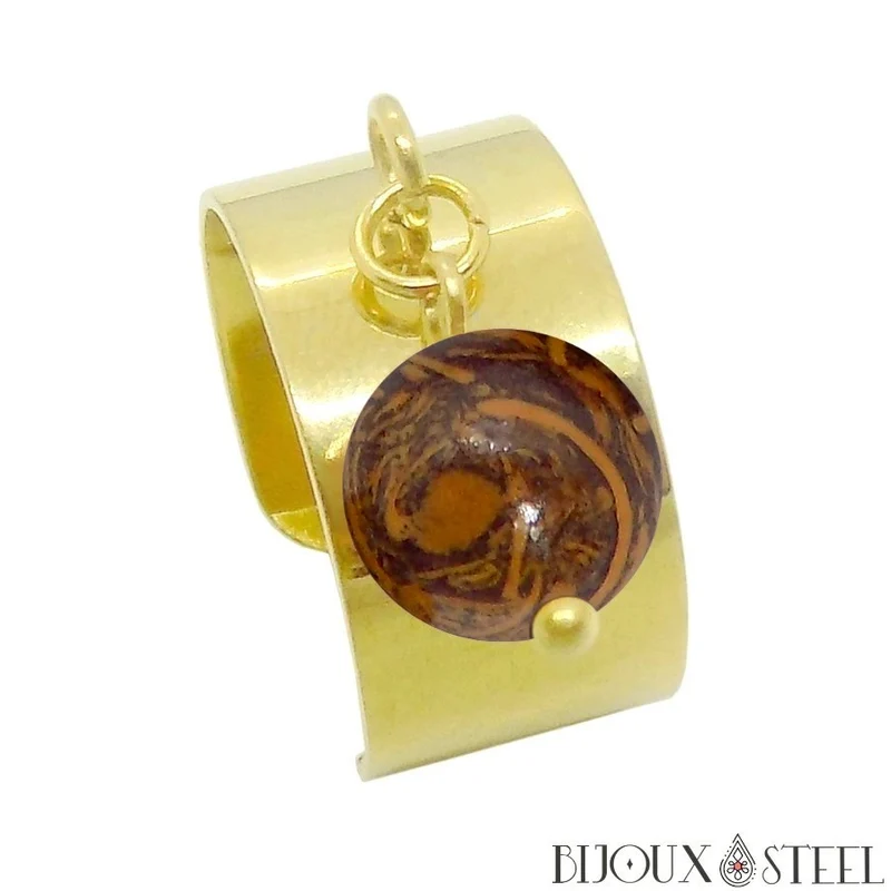 Bague large ajustable à perle de jaspe éléphant
