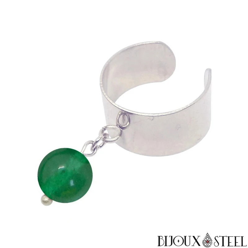 Bague large ajustable à perle en jade de Malaisie