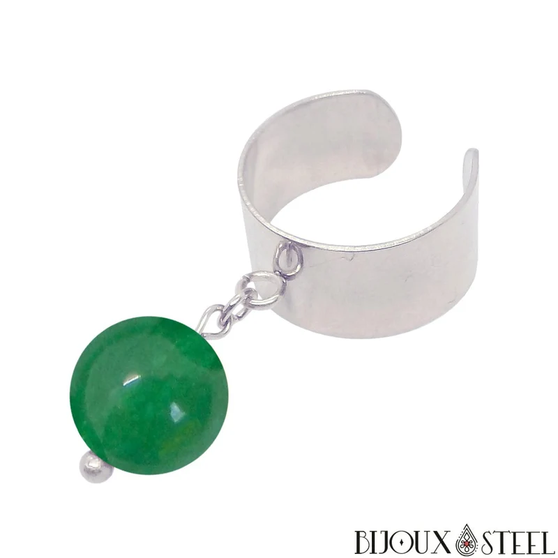 Bague large ajustable à perle en jade de Malaisie