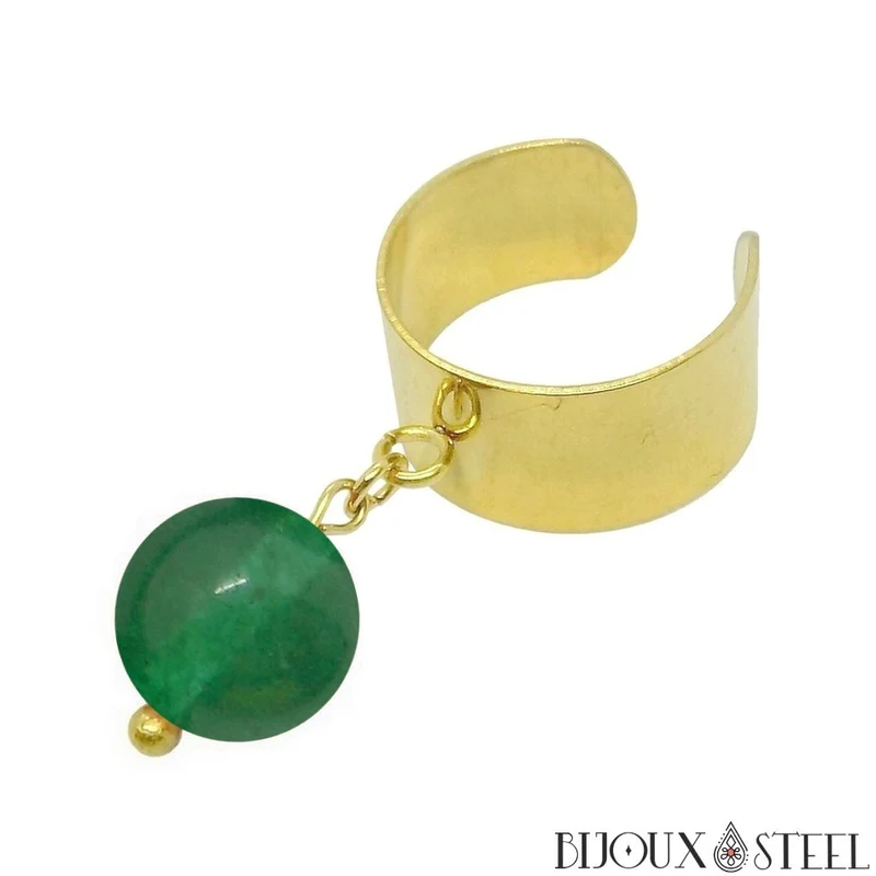 Bague large ajustable à perle en jade de Malaisie