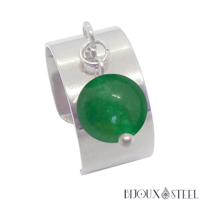 Bague large ajustable à perle en jade de Malaisie