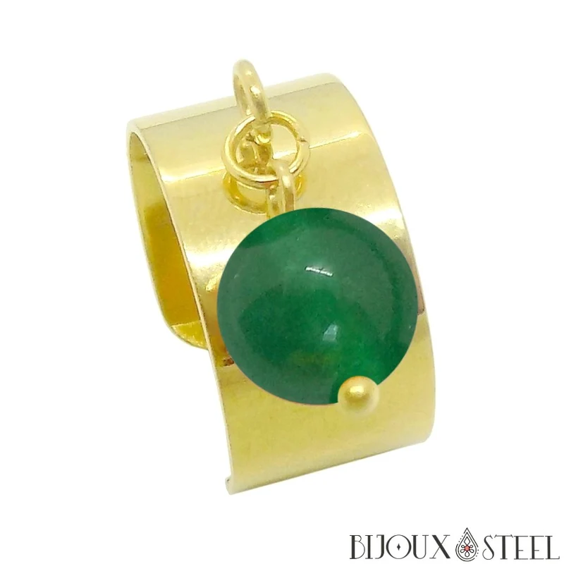 Bague large ajustable à perle en jade de Malaisie