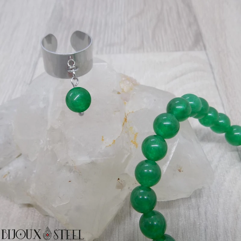 Bague large ajustable à perle en jade de Malaisie