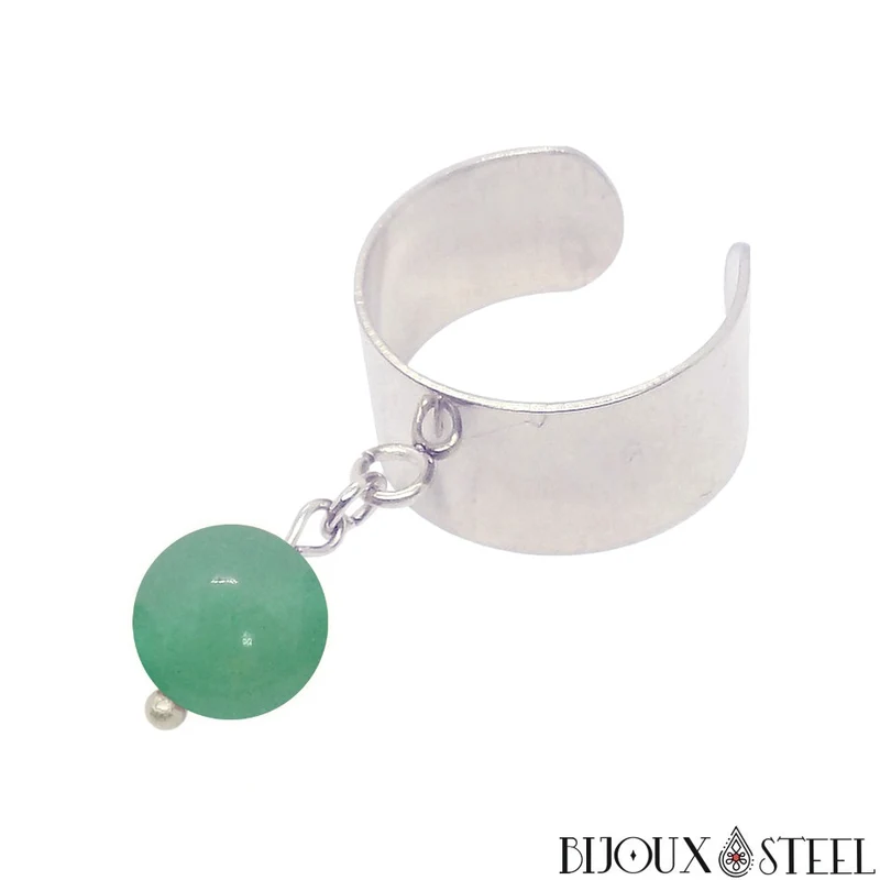 Bague large ajustable à perle d'aventurine verte