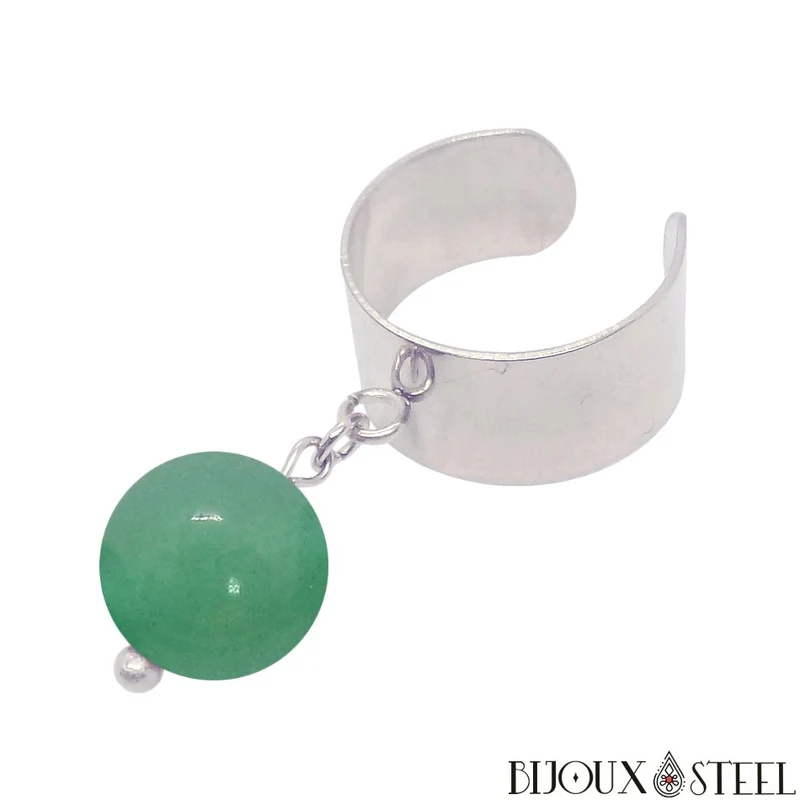 Bague large ajustable à perle d'aventurine verte