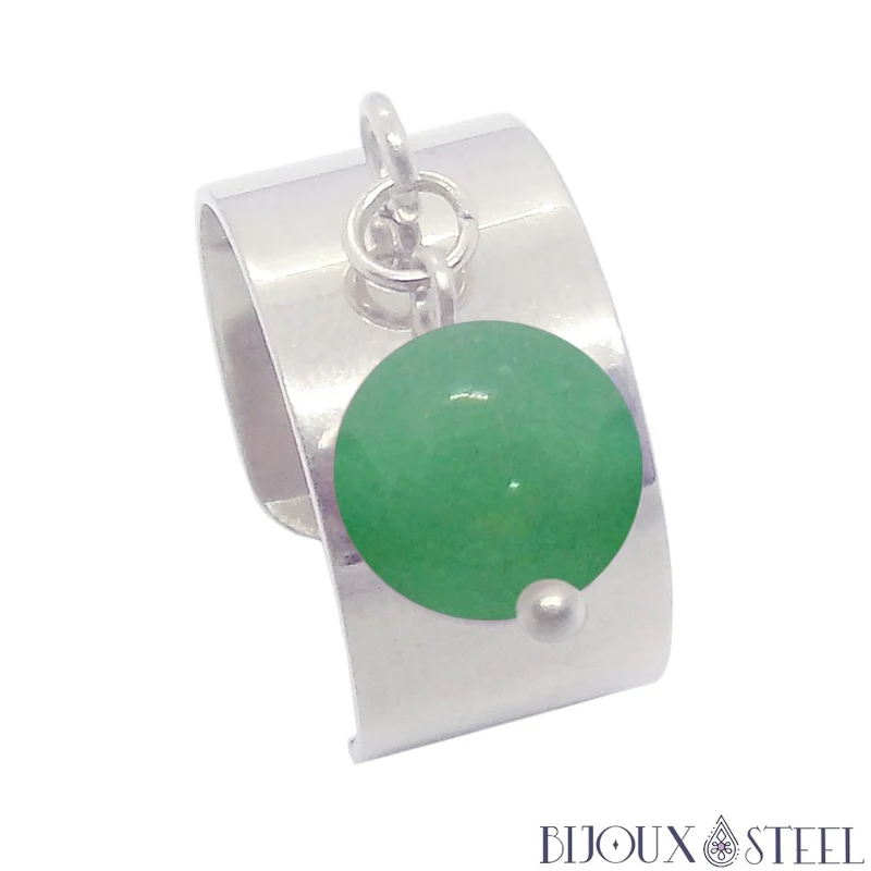 Bague large ajustable à perle d'aventurine verte