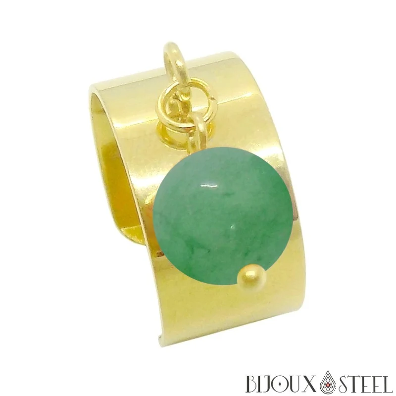 Bague large ajustable à perle d'aventurine verte
