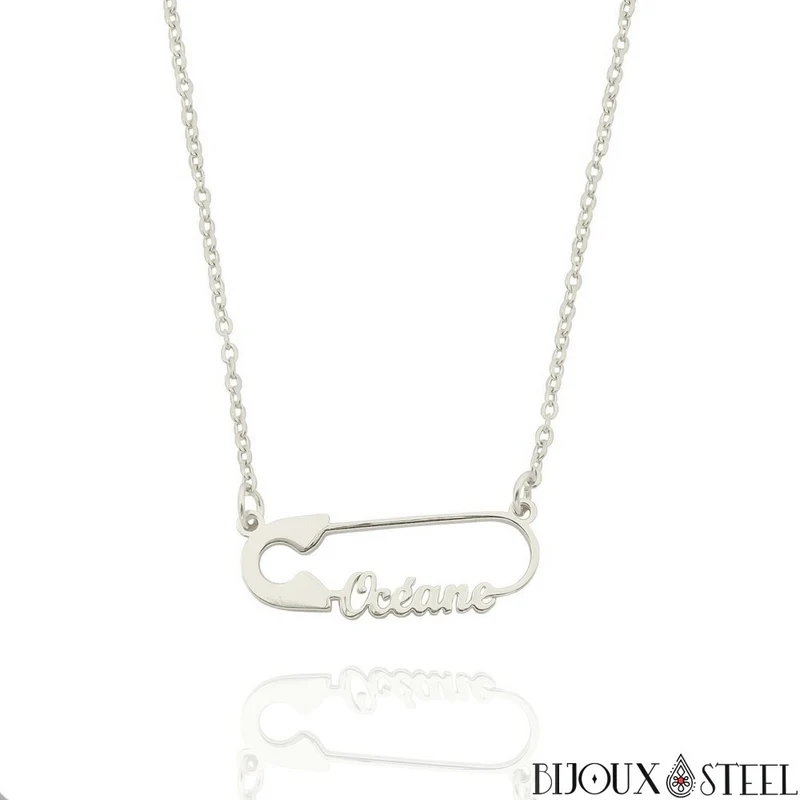 Collier épingle personnalisée à prénom en acier inoxydable