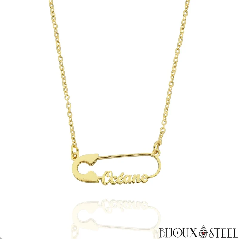 Collier épingle personnalisée à prénom en acier inoxydable