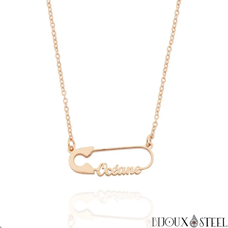 Collier épingle personnalisée à prénom en acier inoxydable