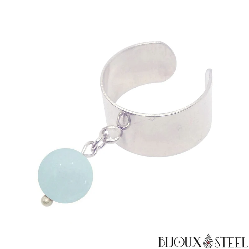 Bague large ajustable à perle d'aigue-marine