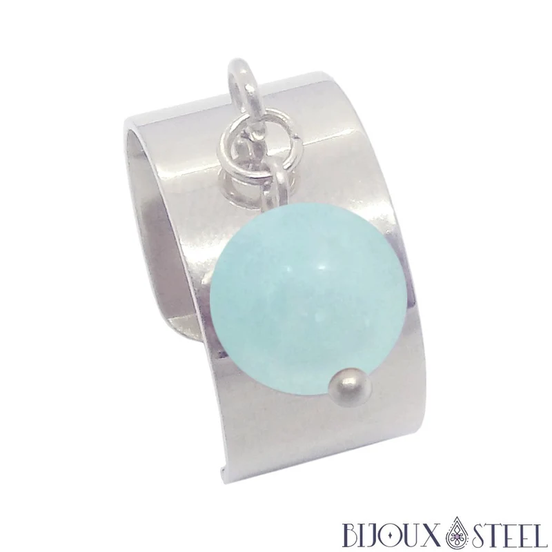 Bague large ajustable à perle d'aigue-marine