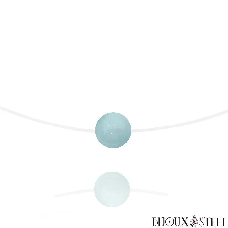 Collier à perle d'aigue-marine sur fil de nylon