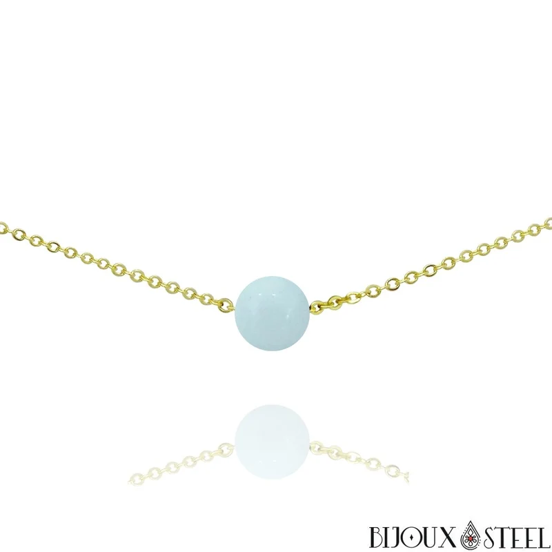 Collier à perle d'aigue-marine en acier inoxydable