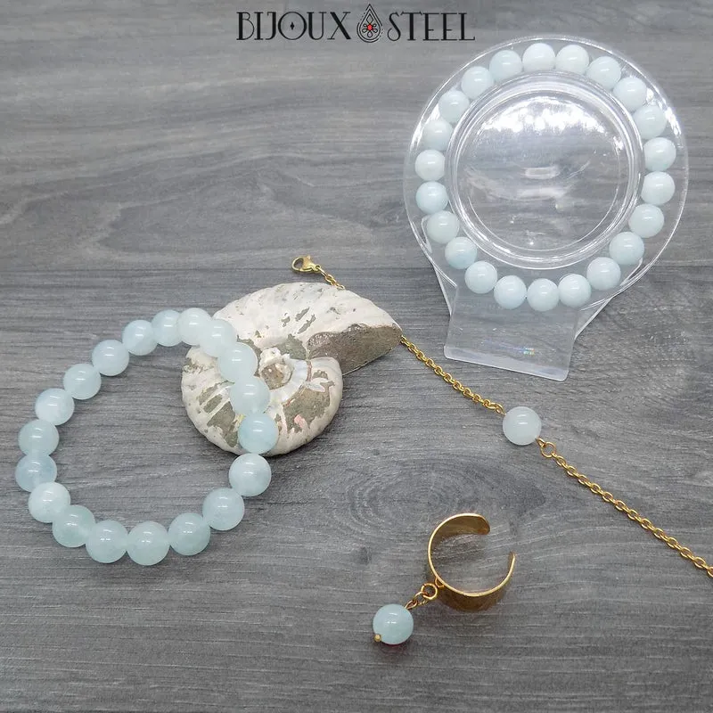 Bracelet en perles d'aigue-marine 10mm