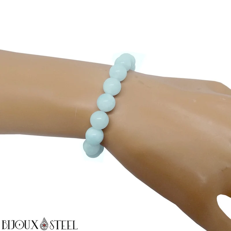 Bracelet en perles d'aigue-marine 8mm