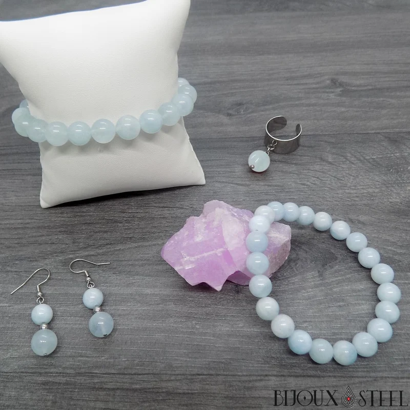 Bracelet en perles d'aigue-marine 8mm