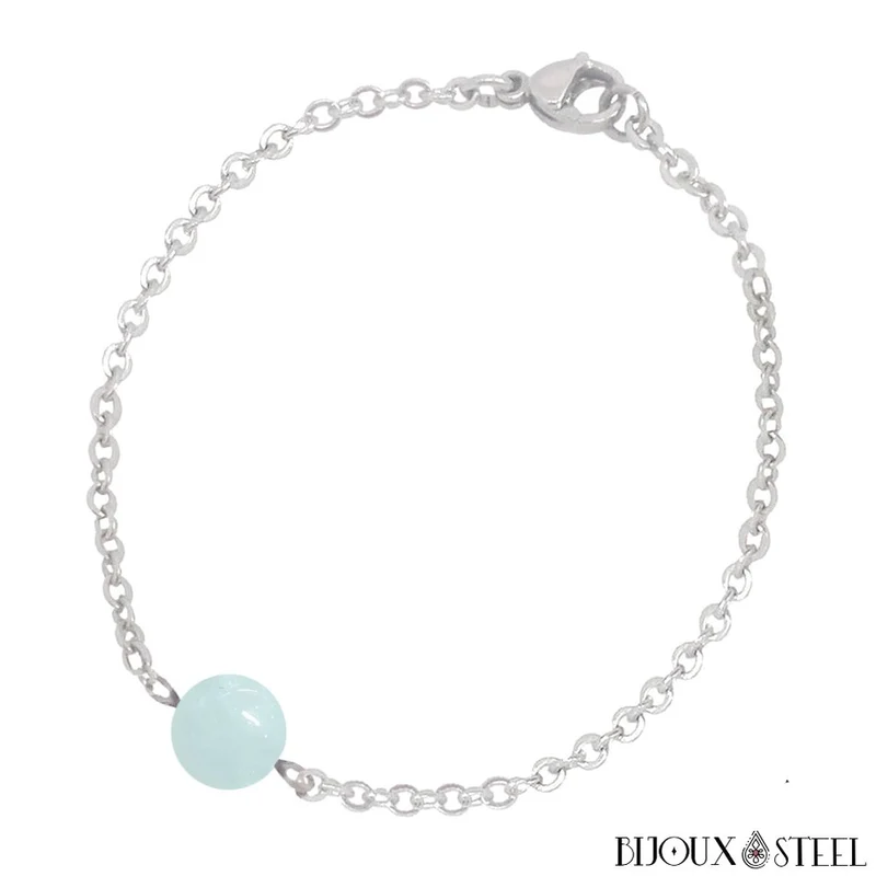 Bracelet à perle d'aigue-marine en acier inoxydable